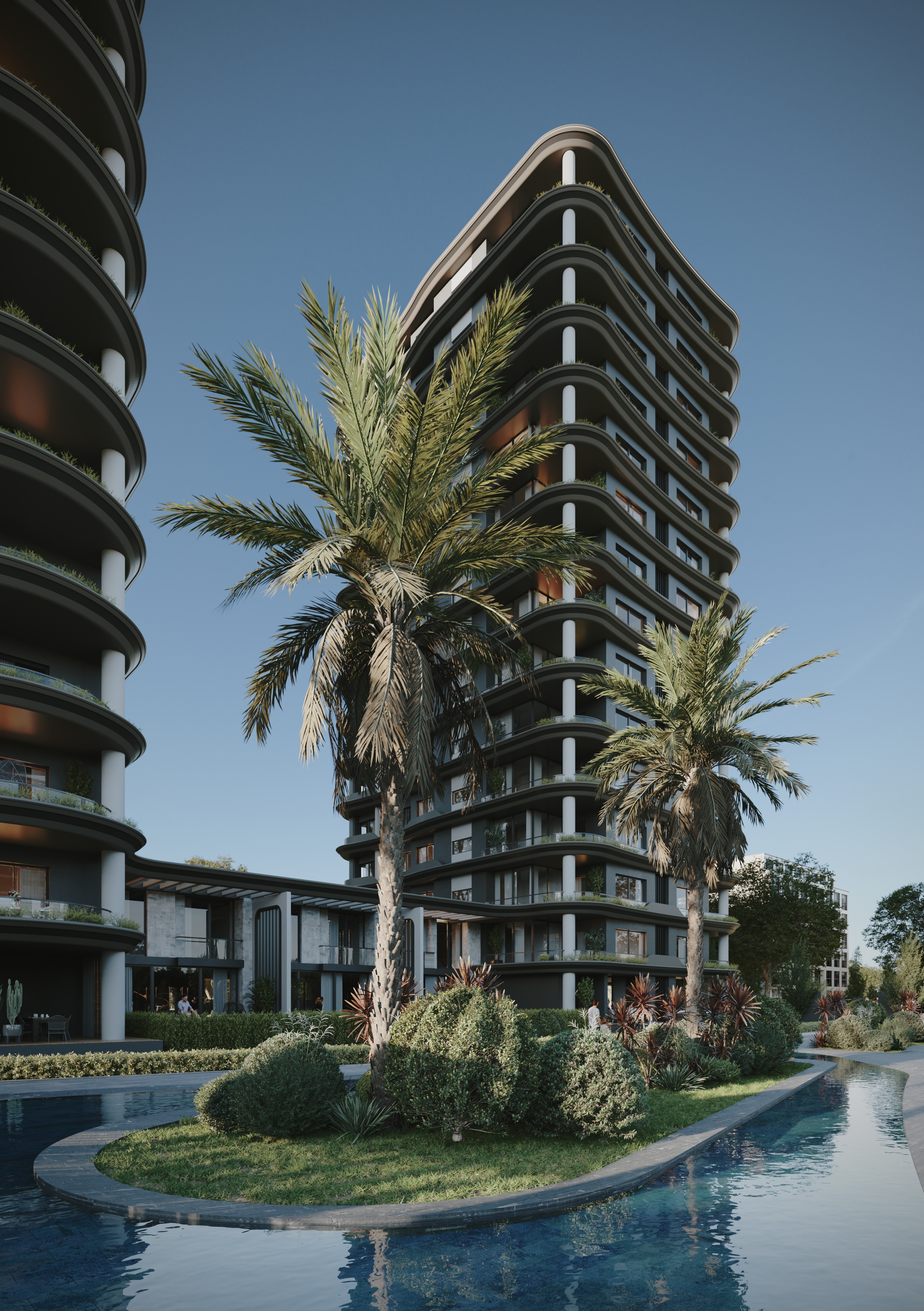 UBB Mersin Tekince Konut Kompleksi - Gündüz & Gece Aydınlatmalı Dış Cephe Görselleştirme